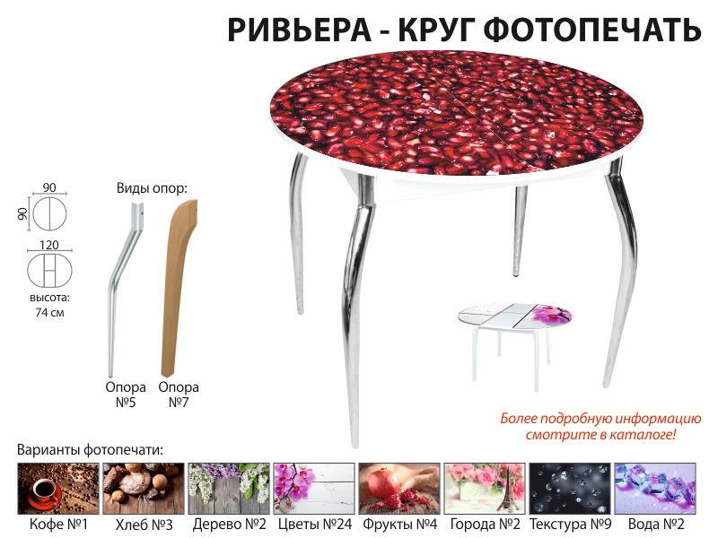 стол обеденный ривьера круг фотопечать в Оренбурге